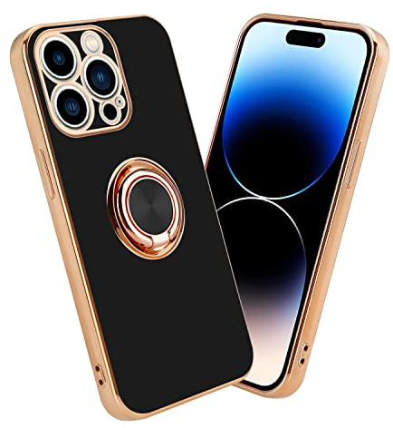 Cadorabo Hülle kompatibel mit Apple iPhone 14 PRO Schutzhülle TPU Silikon Case mit Ring Design mit Kameraschutz Slim Kratzfest Weiche Gummi mit Rundumschutz Case Hülle für iPhone 14 PRO in Schwarz