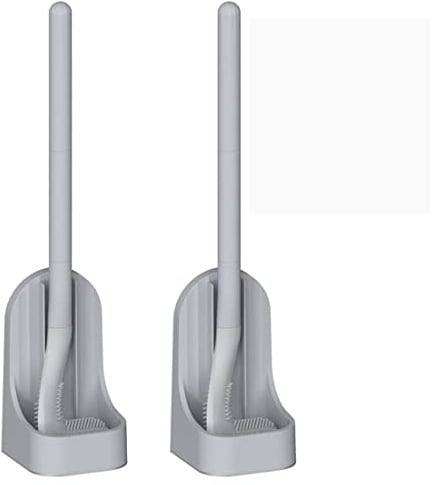 WC-Bürste, langer Griff, Golf-WC-Bürste mit Halter, 360° Tiefenreinigung, flexible Silikon-WC-Reinigungsbürste, Wandmontage für Badezimmer (2 Stück, grau)
