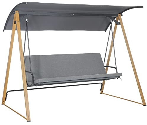 Outsunny 3 Seater Swing Chair, Garden Swing Bench with Adjustable Canopy, Cushioned Seat and Weather Resistant Steel Frame for Patio, Yard
