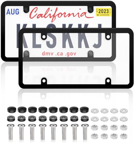 KLSKKJ 2 Pack Clear License Plate Covers and Frames Combo, Car License Plates Shields Holder Fits Any Standard US Plates with Screws Caps