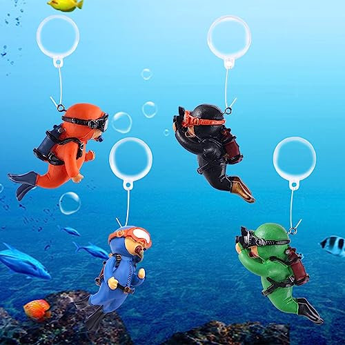FANNAS 4 Stück Aquarium Deko Taucher Aquarium Dekorationen Schwimmende PVC Dekoration Taucher für Aquarien Landschaft Fisch Tank Ornament Mit Schwimmende Kugel