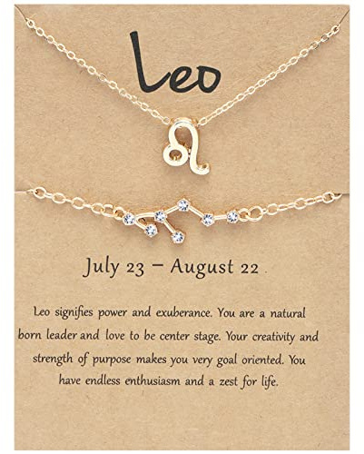 Sternzeichen-Sternbild-Armband, Luxuriöses Gold-Diamant-Symbol-Design-Halsketten-Armband-Set, Damen/Herren-Horoskop, Himmlische Astrologie, Damenmodeschmuck, Geburtstagsgeschenk, Löwe, Verstellbar