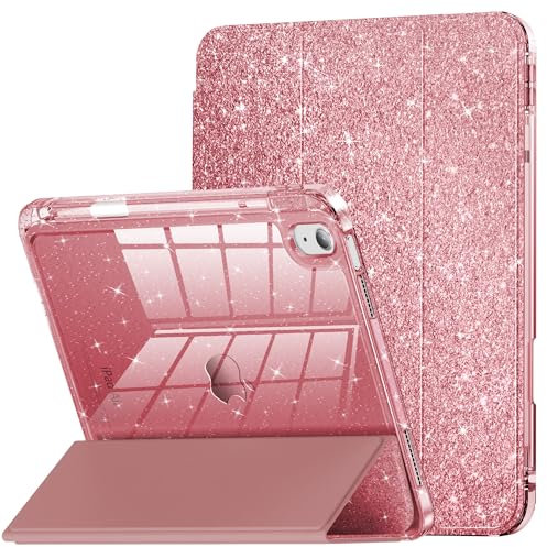 NFILAND Hülle für iPad 10. Generation mit Stifthalter, iPad 10.9 2022 Hülle, Glitzer Stoßfeste Case Cover mit Glänzende, Durchsichtige Rückseite Schutzhülle, Roségold