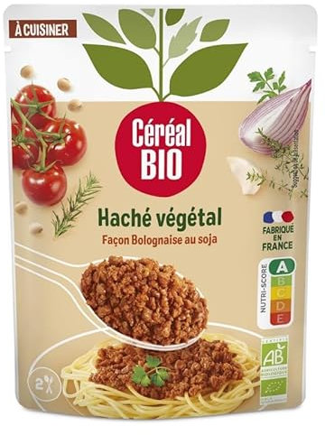 CEREAL BIO - Haché Végétal Bolognaise Soja 250G - Alternative savoureuse aux viandes - Certifié Biologique - Lot De 4