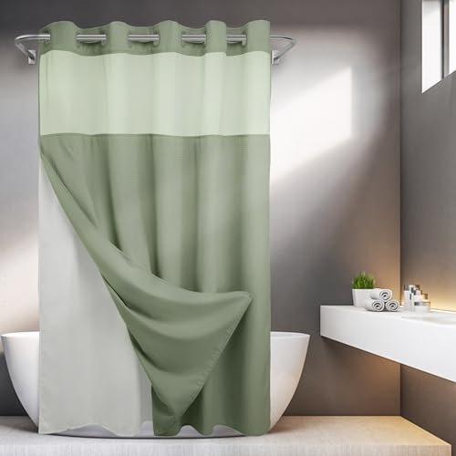 River Dream Rideau de douche lourd sans crochets requis, tissage gaufré à pois, doublure à clipser, qualité hôtelière, rideau de bain, 180,3 x 188 cm (l x H), vert sauge