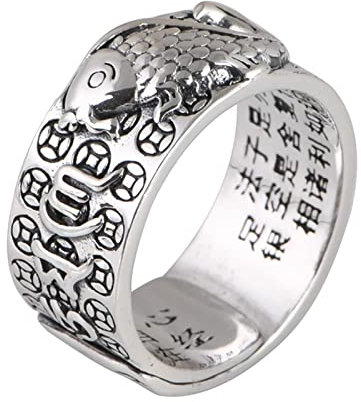 Wedding Ring Silver, Promise Ring Damen Sterling Silber Koi-Karpfen-Münze Größe Verstellbar mit Box