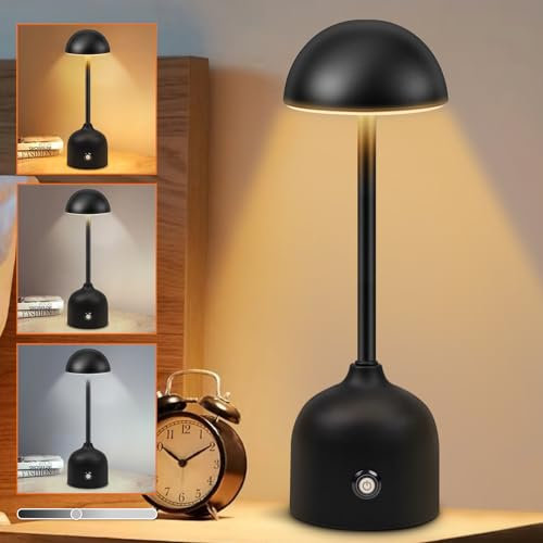 Sentasi LED Tischlampe Kabellos Dimmbar Akku Tischleuchte Touch 3000k/4000k/5000k,4500mAh Ambient Tischlampen Pilzlampen Nachttischlampe Nachtlicht für Esstisch Bars Hotel Wohnzimmer USB Schwarz