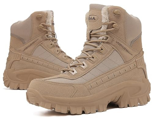 5.AA B666 Plüschfutter Stiefel Herren Wanderschuhe Army Combat Boots mit YKK-Zipper Verschleißfest rutschfeste Outdoor Trekkingschuhe Militär & Einsatzstiefel Wüstengelb 45EU