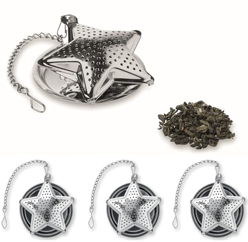 4er Set Weihnachtliche Teesiebe in Sternform Teestab Teeinfusor Teeei für losen Tee aus Edelstahl mit Untersetzer Teebrüher im Spar Angebot