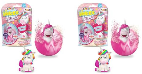 INKEE Craze Unicorn | Badebombe Kinder mit Überraschung, Badekugel 100g mit Einhornfiguren, Pop-Corn Duft (Packung mit 2)