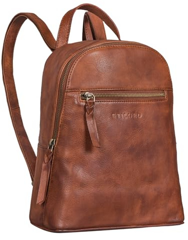 STILORD Amira Kleiner Rucksack Frauen Leder Daypack Rucksackhandtasche Lederrucksack für iPad und DIN A5 Dokumente Cityrucksack Damen für Ausgehen Reisen Shopping Farbe:Brandy - Cognac