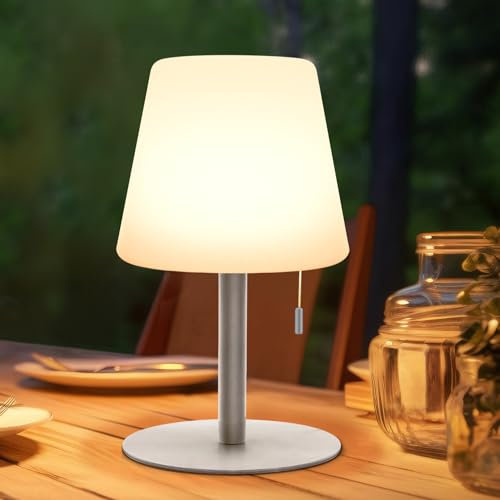 light to hope Kabellose Tischlampe LED Akku Nachttischlampe 2700K Warmweiß und RGB Dimmbar IP44 wasserdichte outdoor Tischleuchte für Wohnzimmer, Balkon, Restaurant, Hotel (Silbrig)