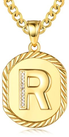 ADMETUS Collar con inicial de plata de ley 925, collar con colgante de letra mayúscula A-Z, chapado en oro, placa de perro, joyería delicada para hombres y mujeres con cadena cubana de 3 mm, 22