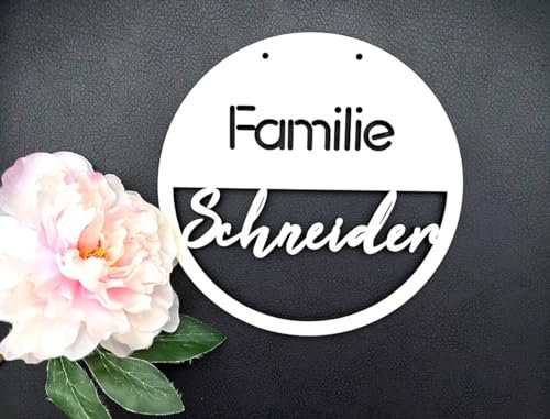 NoriKids Türschild aus Holz | Namensschild für Haustür | Familienschild nachhaltig & handgefertigt | Haustürschild zum Aufhängen | runde Türdeko in Natur & Farbe | personalisierte Geschenke