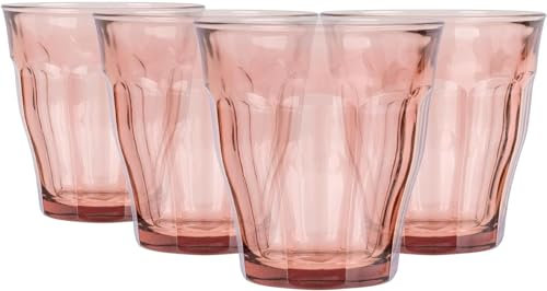 Duralex Set 4 Gläser gehärtetes Glas 25cl stapelbar, robuste Küchengläser für Wasser Saft Limonade, täglicher Gebrauch, bunte Farben, spülmaschinenfest, Picardie-Kollektion