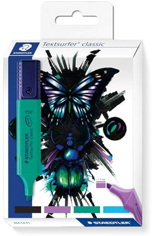 STAEDTLER Textmarker Textsurfer classic, hohe Qualität, mit großem Tintenspeicher für extra lange Markierleistung, 4 sortierte Textmarker im Kartonetui, 364 C4 E1