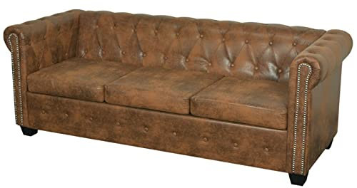Gecheer Chesterfield-Sofa 3-Sitzer Kunstleder Braun Ledersofa Polstersofa Couchgarnitur Wohnmöbel Polstergarnitur