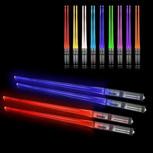 Palillos LED Lightsaber Chopsticks con 9 Modos de Color, SOARFLY Palillos Luminosos Reutilizables Sin BPA, Palillos LED Ligeros para Cocina Ccena Fiesta Sushi Fiesta Cubiertos, 2 Pares