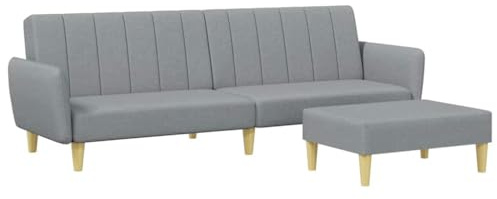 vidaXL Schlafsofa 2 Sitzer mit Fußhocker, Bettsofa mit Holzrahmen, Tagesbett für Wohnzimmer, Schlafcouch Klappsofa, Modern, Hellgrau Stoff
