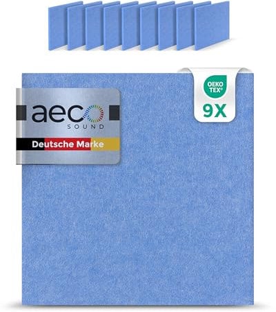 Aeco Sound® - Akustikkacheln aus Akustik-Filz, selbstklebend, extra dick 15mm, 9 Stück, je 30x30cm - Wandpaneele, Wandschutz, Schallschutz, Akustikplatten, Akustikpaneele (Blau)