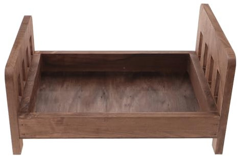 HOMSFOU Neugeborene Fotografie Requisiten Bett Holz Baby Fotoshooting Requisiten Bett Holz Mini Bett Braun Kleine Säuglingsmöbel Puppenbett für Mädchen und Jungen