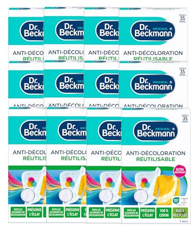 Dr. Beckmann - Lingette Anti-Décoloration Réutilisable - Maintien de l'Éclat des Couleurs - Fibre 100% Coton - Jusqu'à 30 Lavages - Lot de 12