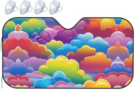 Pare-soleil pour fenêtre de voiture - Protection UV - Convient aux petites berlines, mini SUV et berlines - Motif nuages arc-en-ciel et gouttes de pluie