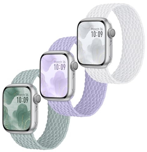 Raradev 3 Stück Geflochten Armband Kompatibel mit Apple Watch Armband 42mm 41mm 40mm 38mm, Elastisch Nylon Band Solo Loop Sport Armbänder für iWatch Series 10 9 8 7 6 5 4 3 2 1 SE, S 132mm