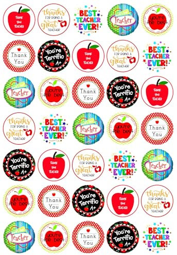35 x Thank You Teacher Mix Edible Wafer or Icing Cupcake Topper Fun School Party Cake Decorations Perfect For Brownies Cookies Muffins & More! (Premium Icing Sheet)