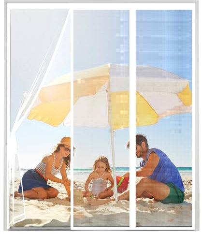 Moustiquaire Baie Vitree Coulissante Magnétique,Blanc Moustiquaire Magnétique pour Porte,Deux côtés ouverts Rideau Porte Anti Insectes Mouche Moustique, pour Couloirs, Portes,230(76/78/76) x210cm