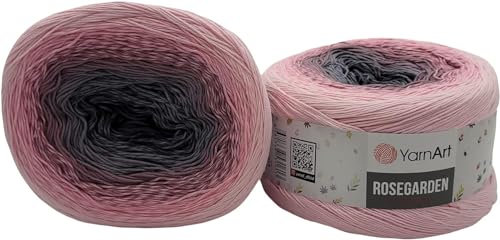 500g Ilkadim Export Rosegarden, 500 Gramm Bobbel Wolle Farbverlauf, 100% Baumwolle, Bobble Strickwolle Mehrfarbig (grau rosa 313)