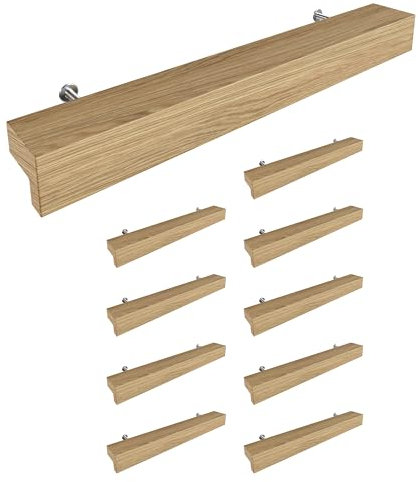 Sossai Holz Möbelgriffe aus Eiche | GAH01 | Lochabstand 128mm, Länge 188mm, 10 Stück