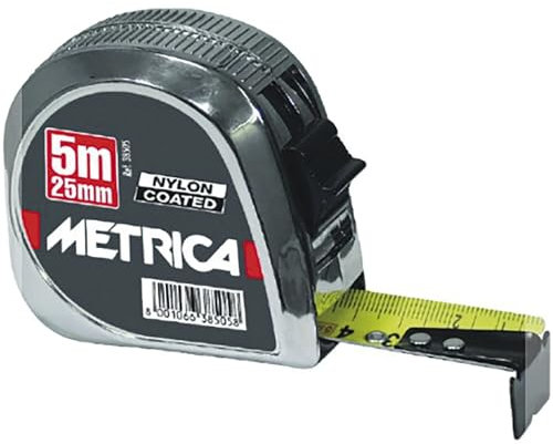 Metrica Rollmeter 5m mit Clip automatisches Maßband Rollbandmaß mit Nylonüberzug