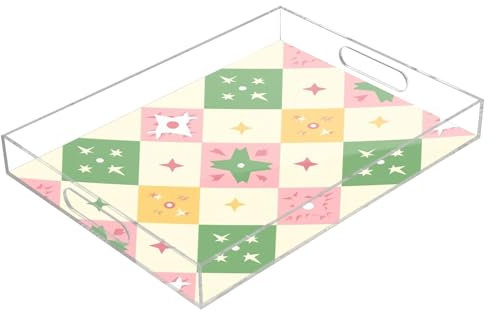 Bandeja acrílica transparente geométrica con asas, bandeja transparente de 30,5 x 40,6 cm, a prueba de derrames