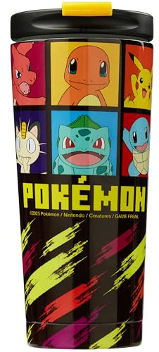 Get Trend Pokemon Tazza Termica da Viaggio 425ml, Acciaio Inox con Coperchio Flip, Mug Termica Isolata a Doppia Parete per Bevande Calde e Fredde (Multi Pokemon)