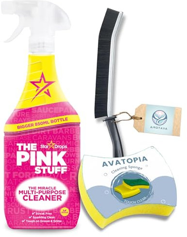 Pink Stuff Multi Purpose Cleaner 850ml with Cleaning Sponge and Crevice Brush – Powerful Kitchen Cleaner Spray for Grease, Stains & Grime – All-Purpose Cleaner for Bathroom & Kitchen Surfaces