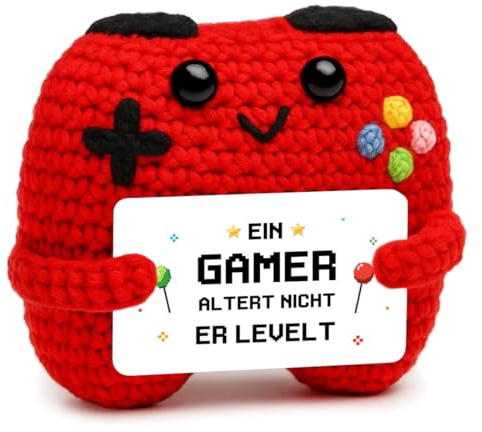 HUKUMA Gehäkelter Gamecontroller, EIN Gamer altert Nicht er levelt, Geschenk zum Geburtstag für Zocker, Pocket Hug Positive Plüsch,Lustige Kleines Geburtstagsgeschenk für Jungen, Nerds und Mädchen