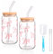 2-Pack Bow Cup, 480ML Glass Cups with Lids and Straw, Beer Can Tumbler Glasses Iced Coffee Cup for Milk, Cocktail, Coke, Soda, Matcha,Smoothie Mug, Elegant Gift
