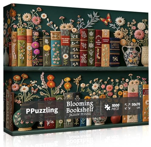 Wildflower Pages Puzzles for Adults 1000 Pieces, Vintage Flower Book Art Puzzle, Colorful Blooming Bookshelf Jigsaw Puzzle, Retro Floral Plant Aesthetic Puzzles for Book Lovers