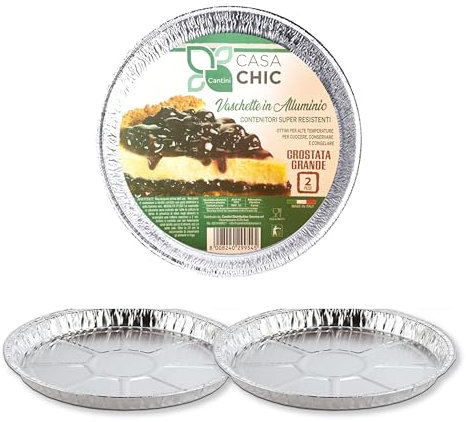 CasaChic Recipiente de aluminio para tarta grande, 2 unidades – Bandeja redonda desechable para pasteles y pizzas (Ø 25 cm)