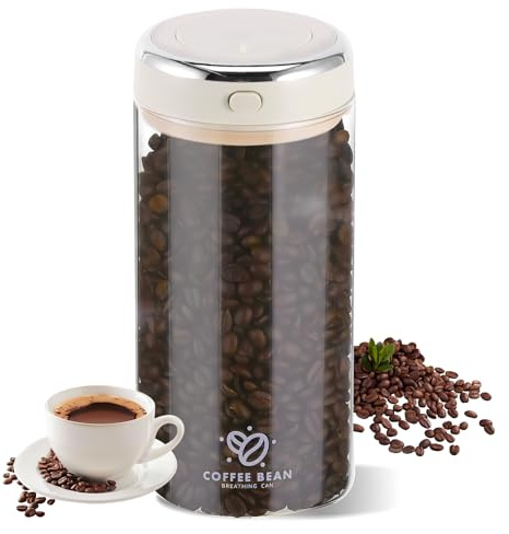 BTBHIHO 1700ml Coffee Bean Storage Jar, One-way CO2 Valve Airtight Glass Container with Date Tracker and One-touch Seal Button, Borosilicate Canister for Coffee, Tea, Snacks, Grains