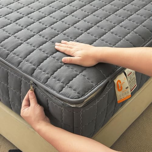 Matratzenüberzug Gesteppt 90x190 mit Reißverschluss Anpassbare Matratzenschoner Encasing Atmungsaktive Matratze Schutzbezug Spannbetttuch Weiche Waschbarer Matratzenhülle Bettlaken(90X200+12cm,A)