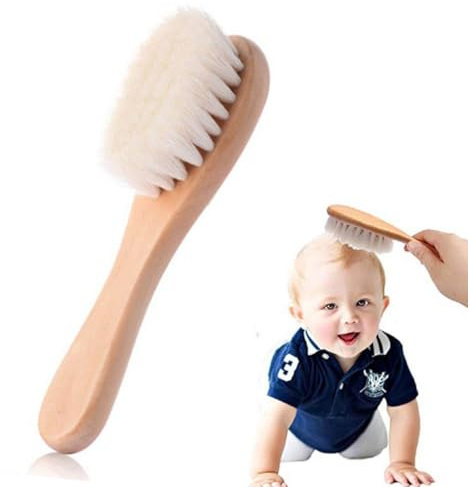 GNALIA Baby Haarbürste, 1 Stück, Mit Holzgriff Und Superweichen Borsten Natur, Braun, 15Cm Länge 4Cm Breite