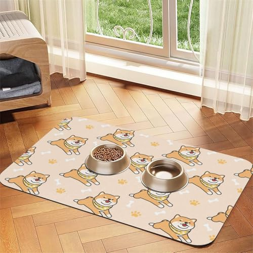 Shiba Inu Hundemuster,wasserdichte Futtermatte für Haustiere, Tischsets für Katzen und Hunde für Futter und Wasser, Futtermatten aus PU-Leder,40x60cm