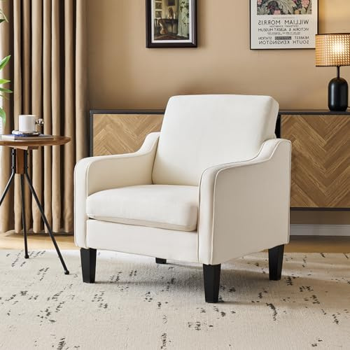 Bonnlo Armchair, Mid Century Modern Fabric Accent Chair for Living Room | Small Tub Chair with Thick Cushion, Comfortable Lounge Chair Perfect for Bedroom, Apartment, Office, Beige