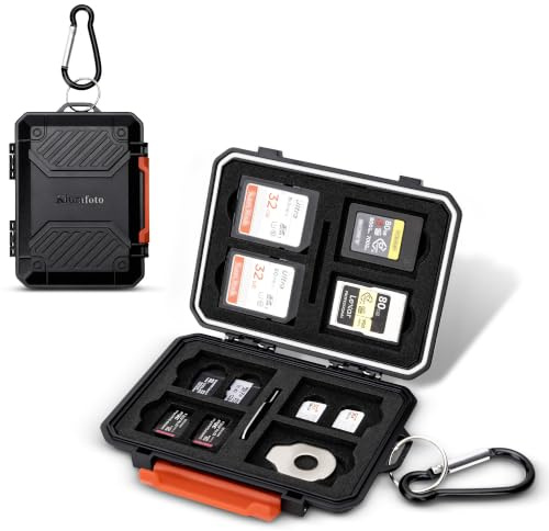 Kiorafoto Slim 18 Slots Memory Card Case for 8 SD 4TF 4 CFA 2 Nano SIM | IP67 Water-Resistant, Anti-Shock, Carrying Storage Holder Organizer, 8 SD SDHC SDXC 4 Micro SD TF 4 CFA 2 Nano SIM - Black