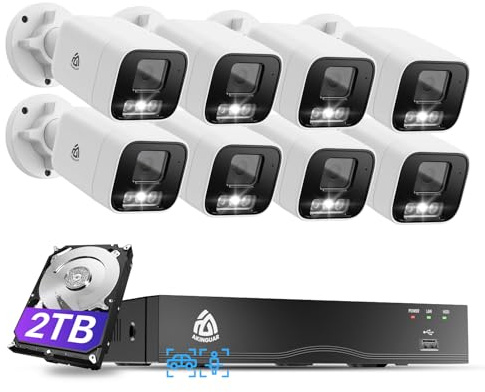 4K PoE CCTV Security Camera System with NVR 8CH + 2TB HDD + 8 x IP Camera | Person/Vehicle Detection, 2-Way Audio, Full Color Night Vision, Spotlight Siren, 24/7 Recording, No Monthly Fee