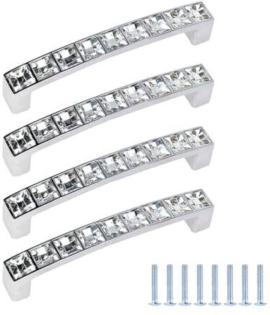 SEIWEI Maniglie per armadietti con viti, 96 mm, con cristalli glitterati, moderne, per ante di mobili da cucina, confezione da 4