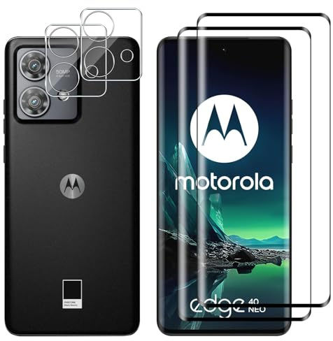 Lutree para Motorola Moto Edge 40 Neo Cristal Templado, 2+2 Piezas 3D Protector de Pantalla + Protector de Lente de Cámara, Dureza 9H HD Sin Burbujas Vidrio Templado Película Protectora