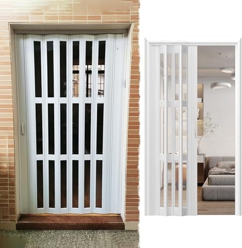 Porte pieghevoli a fisarmonica con finestra, divisorio in alluminio, magnetica, porta multipla con maniglia, porte interne (bianco, 70 x 210 cm)